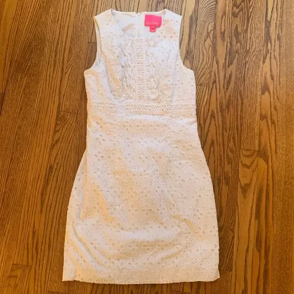 Lilly Pulitzer Railee Resort White Floral Cross Eyelet Shift Dress Size 0 - Picture 4 of 14